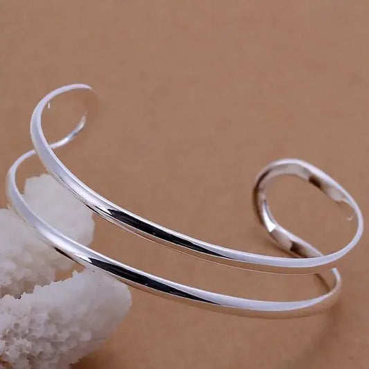 High quality 925 Sterling silver Double line bangle For Man Women adjustable Bracelet fashion party wedding streetwear Jewelry