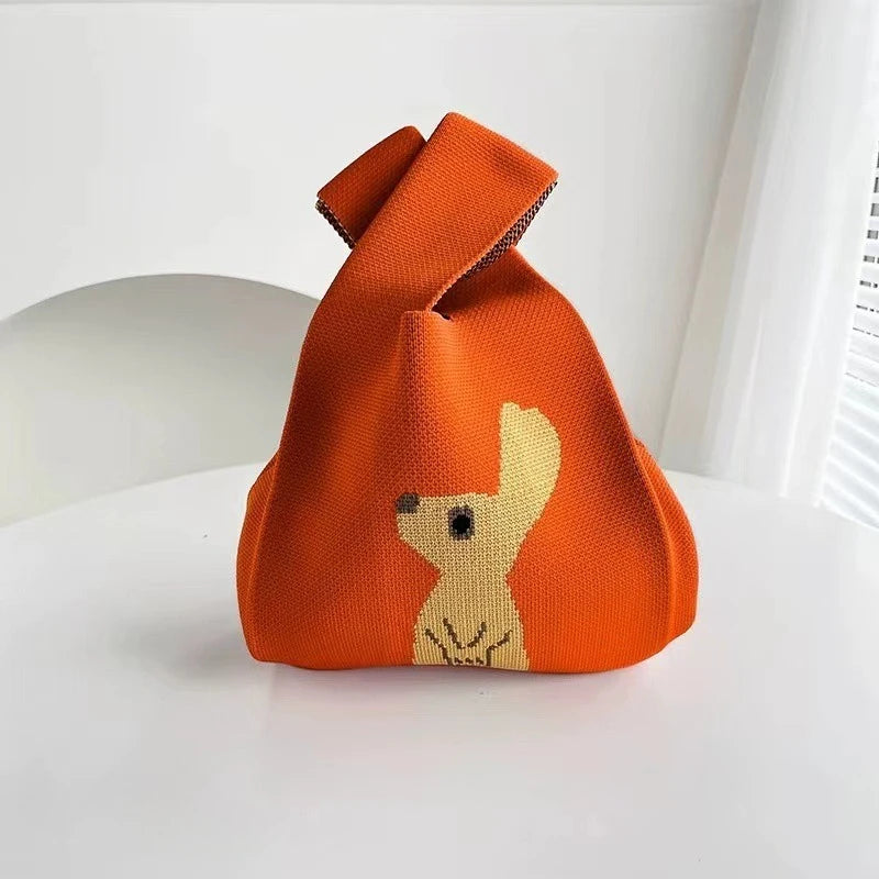 Women'S Knot Wrist Tote Bags Handmade Knitted Bag Portable Mini Striped Bucket Phone Bags Large Capacity Spring Summer Handbags