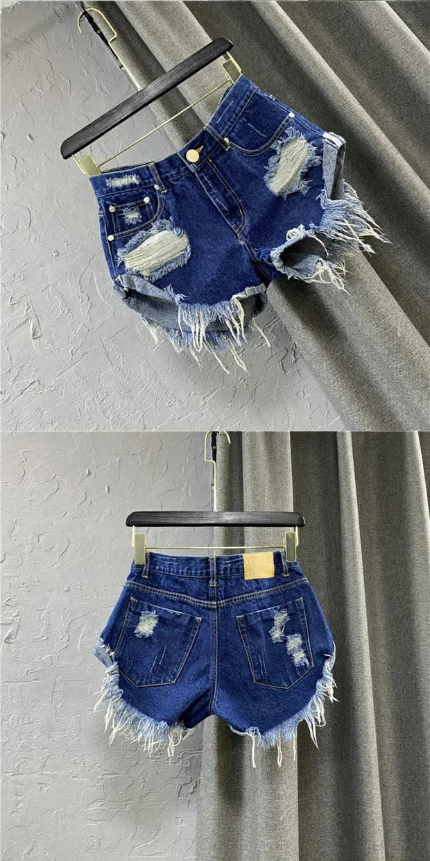 Sexy Low-waisted Denim Shorts New Summer Hole A Wide-leg Pants Ripped Jeans For Women