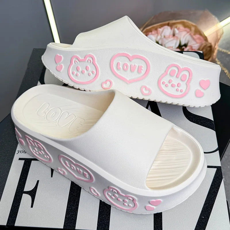 EVA Thick-soled Slippers for Women Outdoor Fashion Print Wedge Platform Slides Woman Sandals 2025 Non-Slip Soft Sole Beach Shoes
