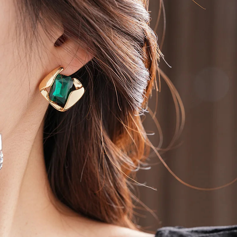 Green Fashion Wedding Jewelry Set Wholesale Square Earring Retro Light Luxury Temperament Collarbone Chain Necklace