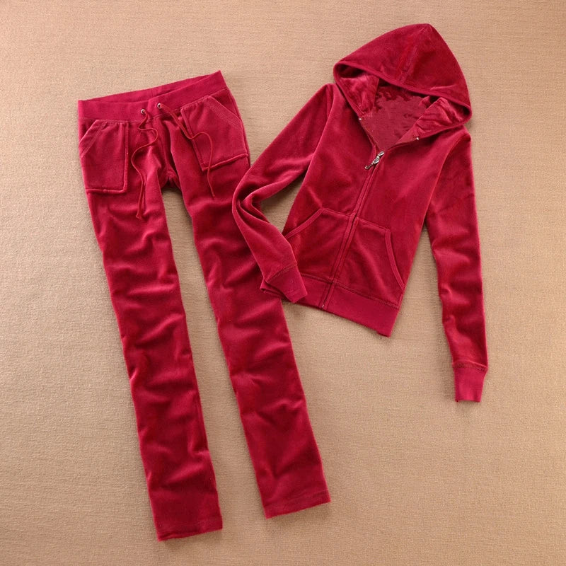 Velvet Tracksuit for Women 2025 Women's Hooded Jacket and Pants Suit Two Piece Set Women's Outfit