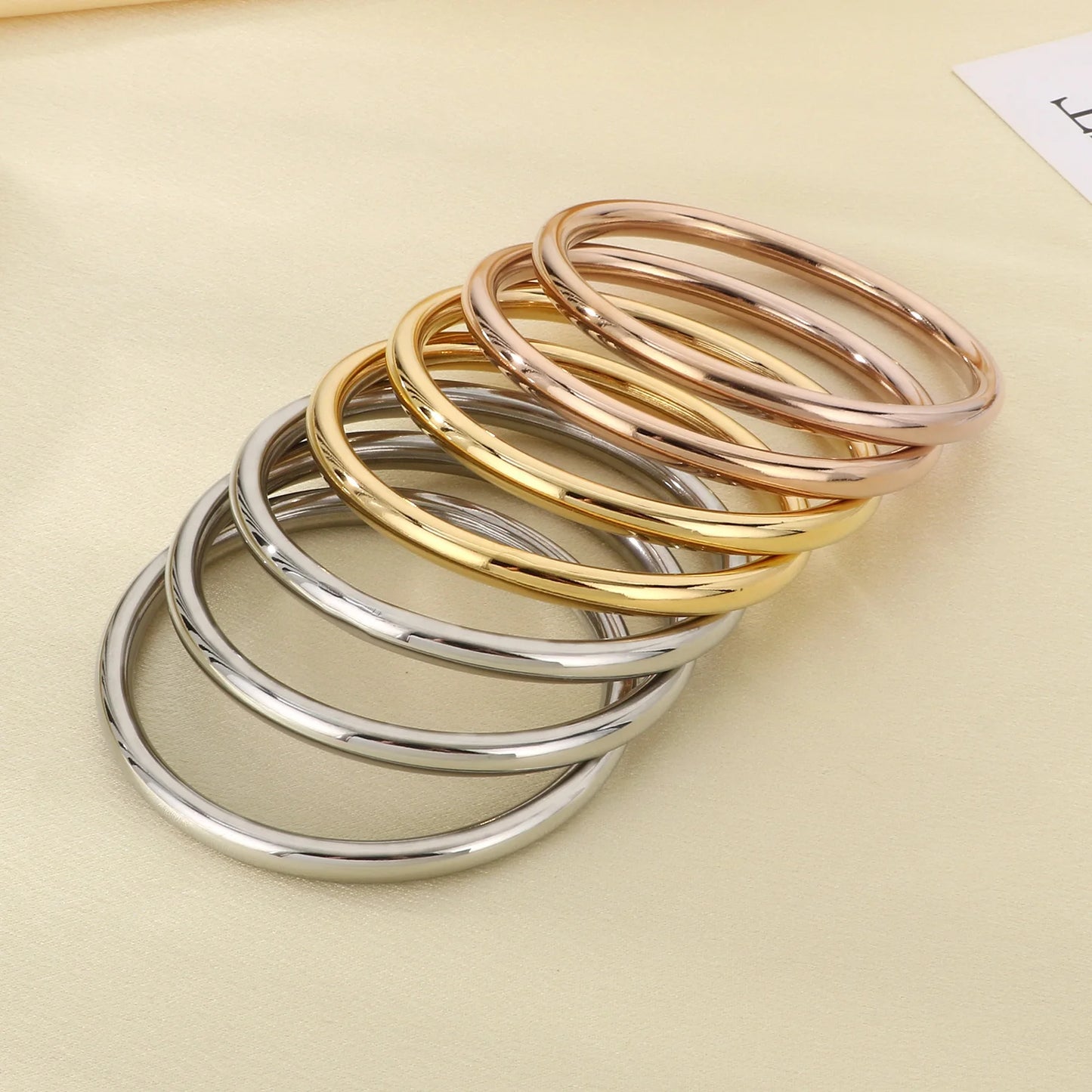 7/PCS Simple Spherical Surface Stainless Steel Bangle For Women Men Wedding Party Bracelet Famale Trendy Jewelry Christmas Gifts