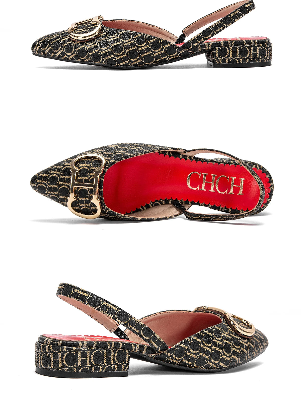 Classic Women's New 2024 Women's Low Heel Sandals Fashion Retro Design Letter Women's New Low Heel Shoes