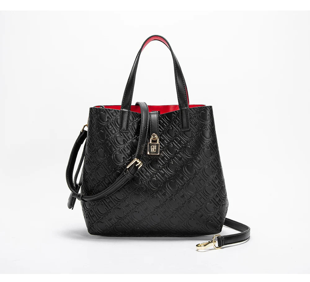 Women's Shoulder Bag New Black Embossed Handbag Dual Use Commuter Wallet