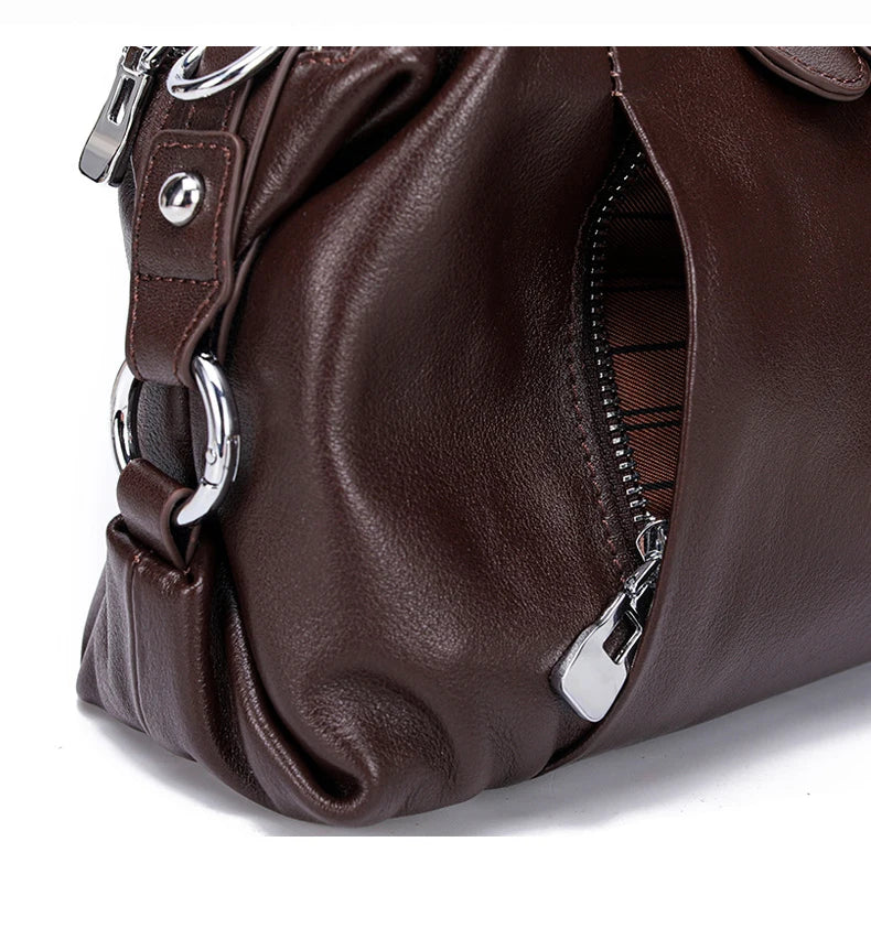Women's Handbag 2025 New Top Grain Leather Boston Bag Unique Shoulder Crossbody Bag Vintage Commuting Versatile Handheld Tote