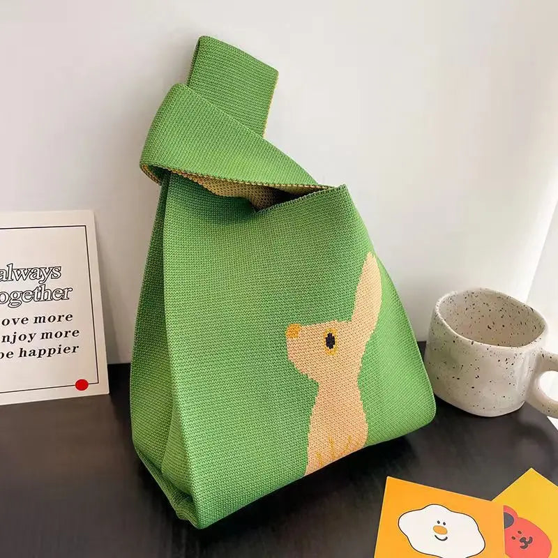 Women'S Knot Wrist Tote Bags Handmade Knitted Bag Portable Mini Striped Bucket Phone Bags Large Capacity Spring Summer Handbags