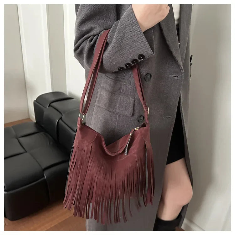 Women's Fashion Handbags Retro Leopard Print Tassel Shoulder Bag Casual Tote Bag Purses and Handbag Ladies Hand Bags