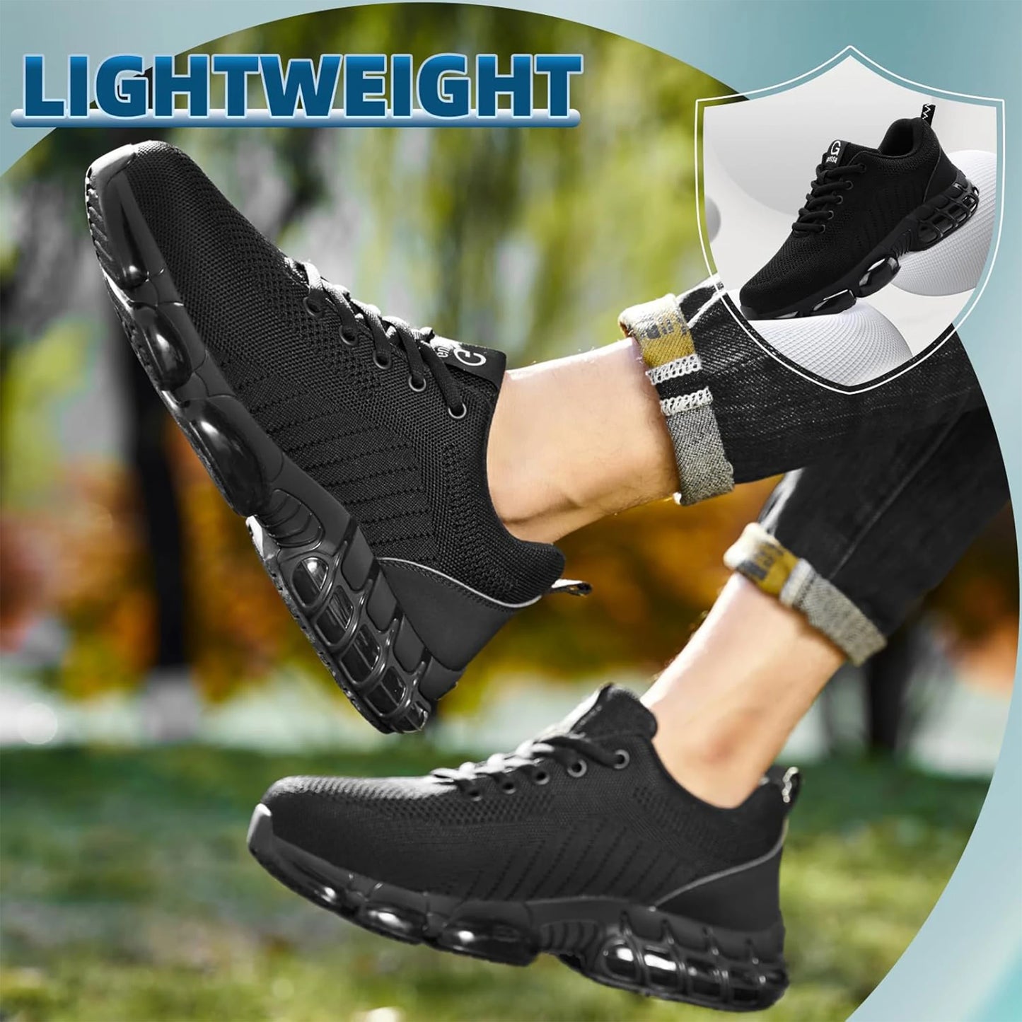 Steel Toe Work Shoes for Men Women Comfortable Lightweight Black Safety Construction Working Shoes Anti-Smash Anti-Puncture