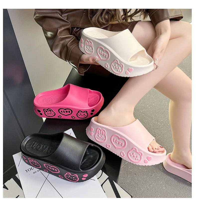 EVA Thick-soled Slippers for Women Outdoor Fashion Print Wedge Platform Slides Woman Sandals 2025 Non-Slip Soft Sole Beach Shoes