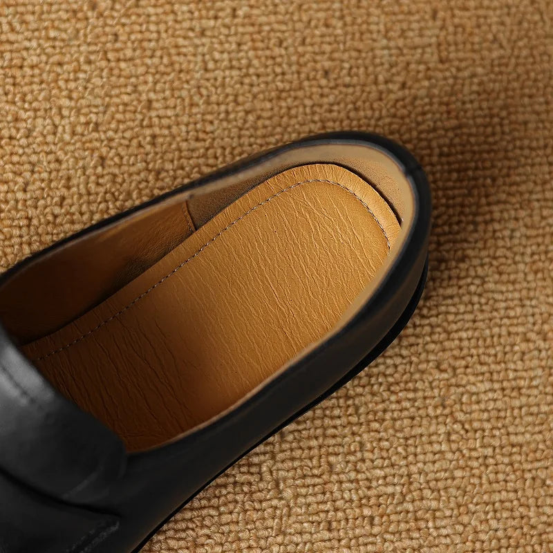 Women Shoes Spring Simple Shoes Soft Flats Slip On Girl Pleated Footwear Handmade Round Toe Genuine Leather Cozy Vintage Shoes