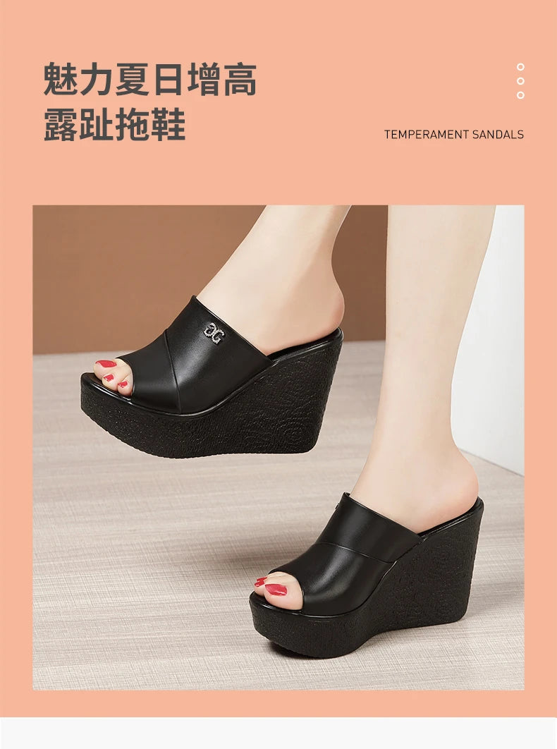 2024 Designer Summer Ladies Slippers New Fashion Thick Sole Wedge Women's Sandals High Heel Sandal Open Toe Fish Mouth Shoes