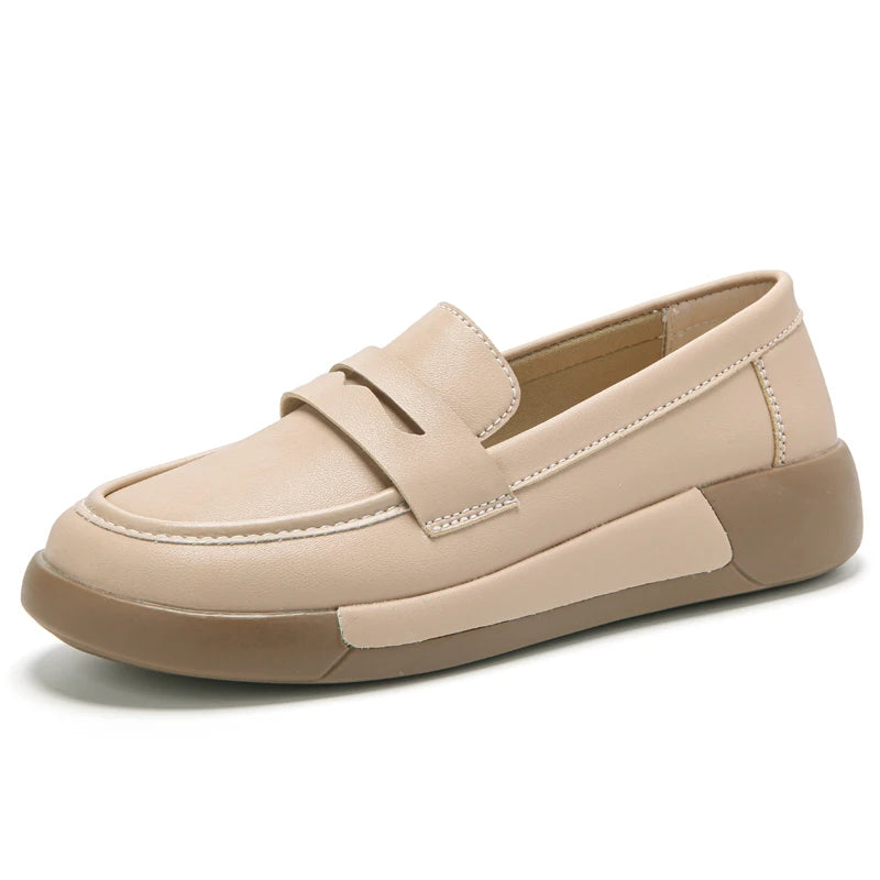 Casual Women's Shoes for All Seasons, New Spring and Autumn Wedge Heels, Thick-Soled Mom Shoes, Soft-Soled Lightweight Versatile Women's Flats, Small Leather Shoes