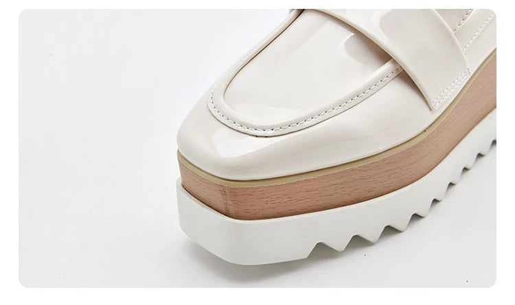 8cm Heeled Platform Wedges Shoes Womens High Heels Casual Lazy Shoes Square Toe Wedge Creepers Pumps Damen Black