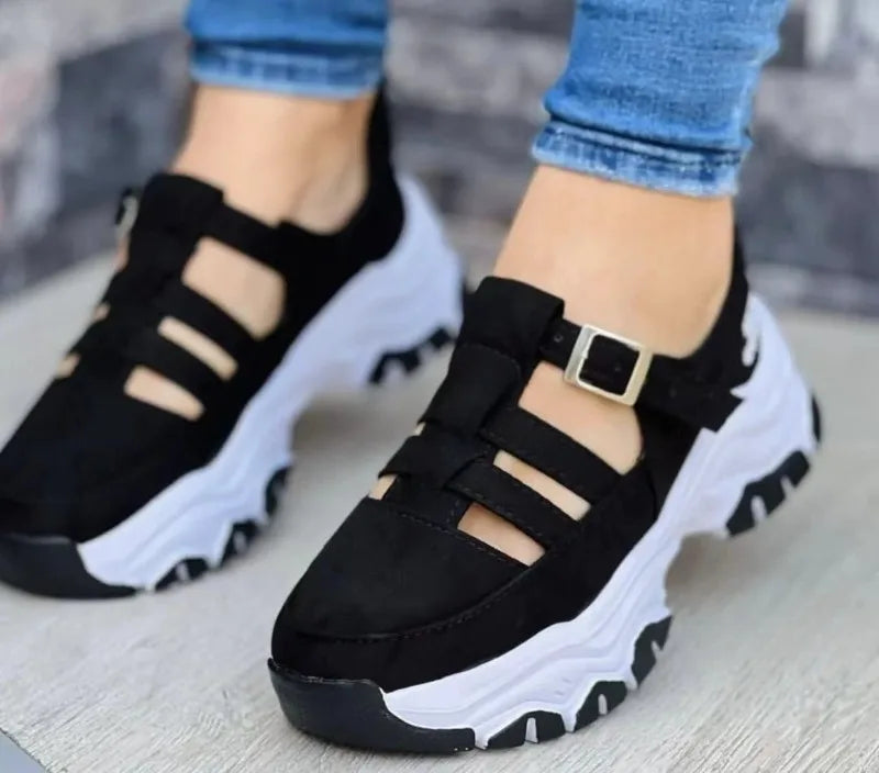 Fashion Sandals for Women Popular Buckle Thick Bottom Design Breathable Open Toed Women's Sandals Flat Casual Sports Shoes 슬리퍼