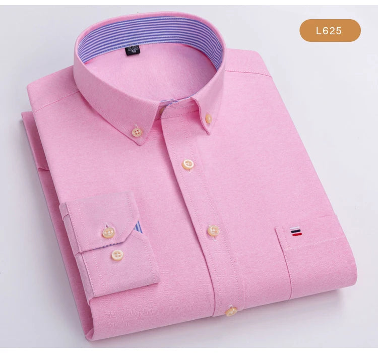 Men's Oxford Long Sleeve Shirt 100% Cotton Wrinkle Resistant & Breathable, Solid Plaid Striped Comfort Casual Button-down Shirts