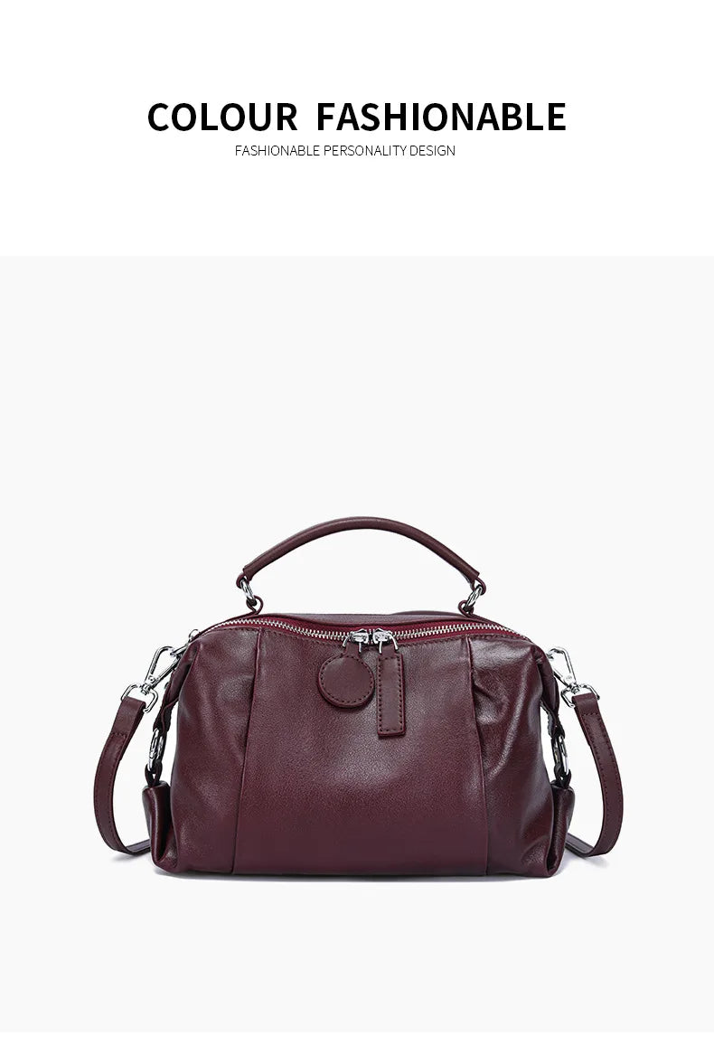 Women's Handbag 2025 New Top Grain Leather Boston Bag Unique Shoulder Crossbody Bag Vintage Commuting Versatile Handheld Tote