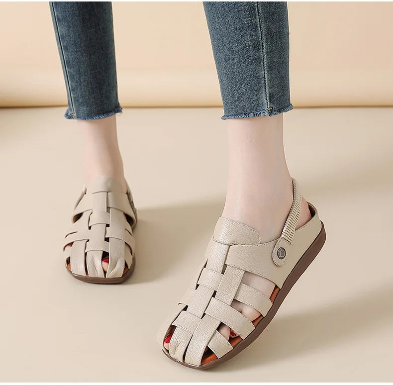 Women's Sandals - Completely Redesigned in 2026  Premium Leather Roman-style Women's Sandals - Flat Rubber Heel - Designer Model