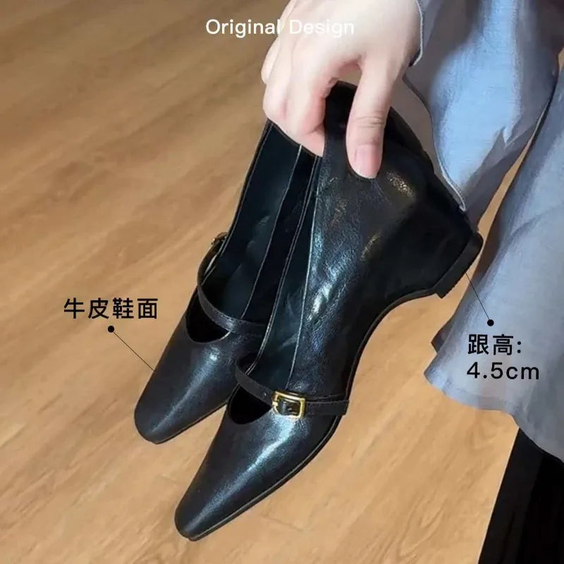 2026 Spring New Arrival Sweet Elegant Shoes Women Wedge Heel Pointed Toe Women's Shoes Sandals Metal Buckle Trim Sandals 4155