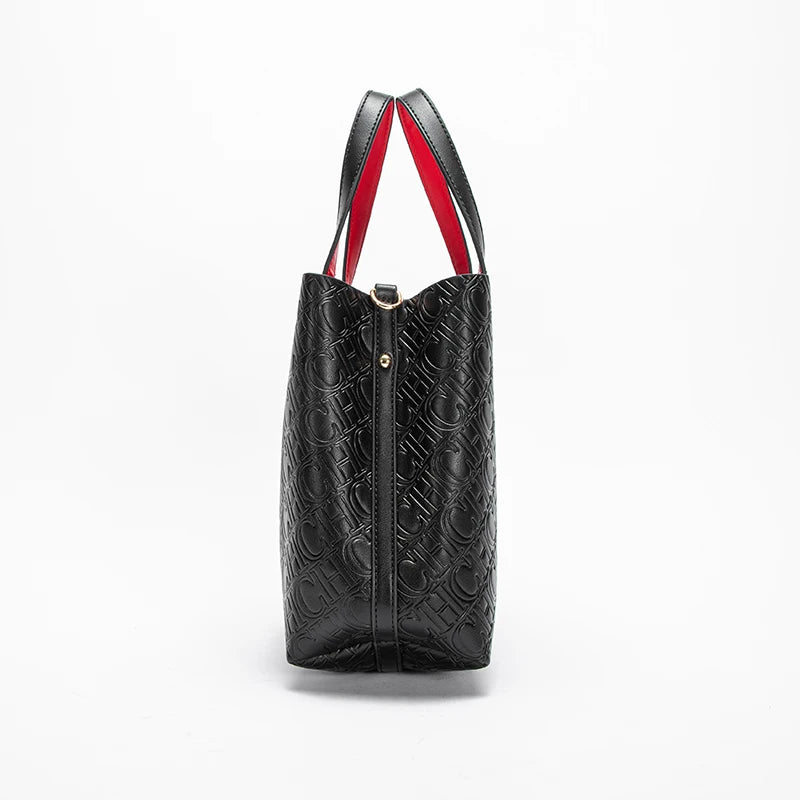 Women's Shoulder Bag New Black Embossed Handbag Dual Use Commuter Wallet