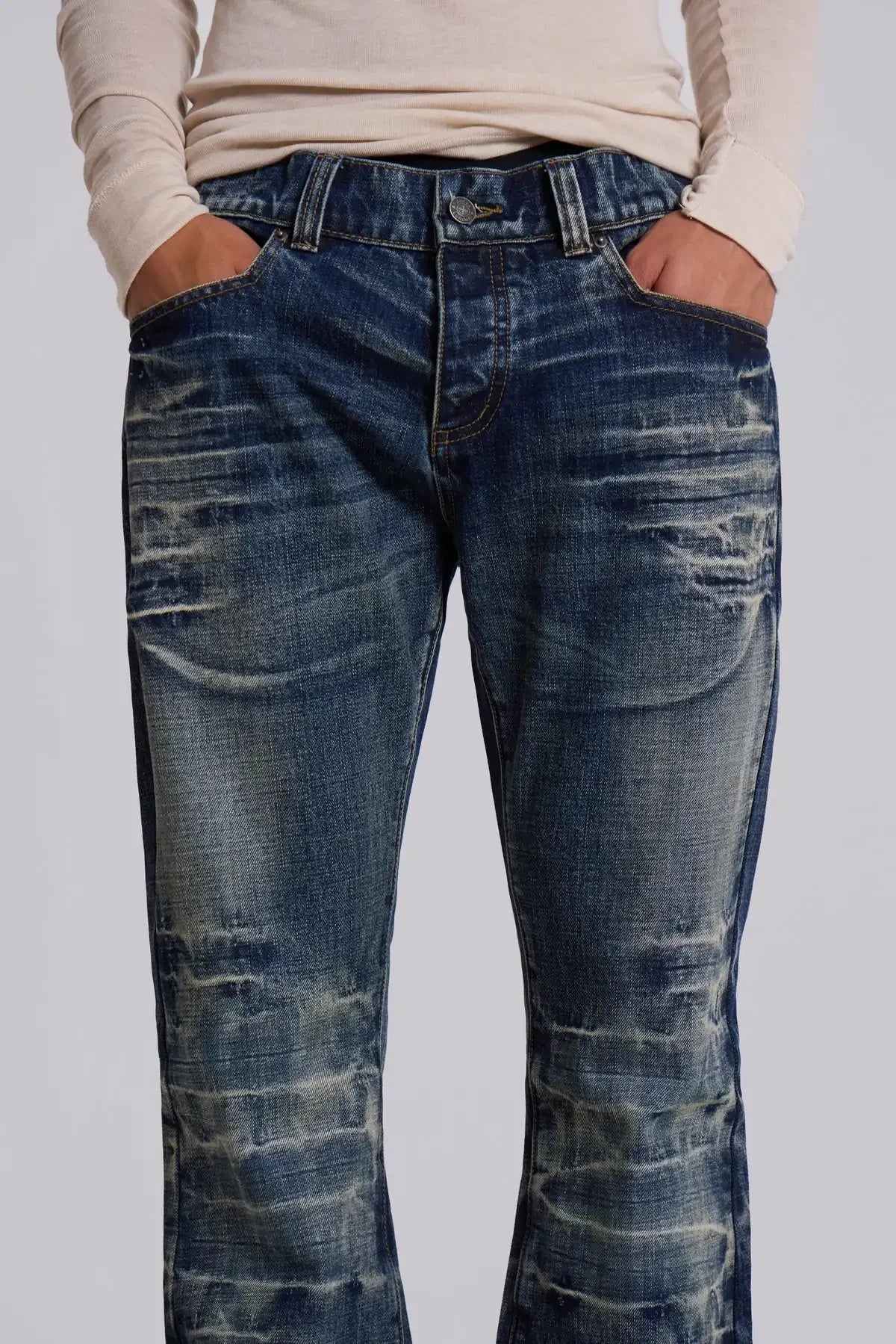 Y2K Mid Blue Flared Jeans Vintage Washed Men Women Bootcut Jeans Gothic High Street Unisex Streetwear Retro Baggy wide leg Pants