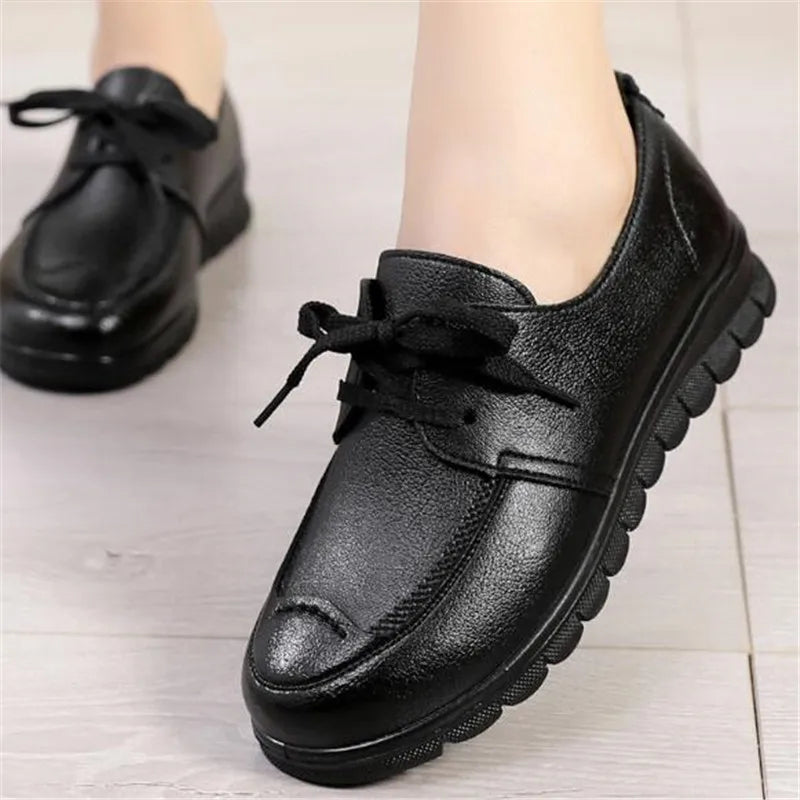Classic Genuine Leather Women Shoes Round Toe Casual Comfortable Women's Wedge Shoes Spring Autumn Fashion Mother Shoes 10models