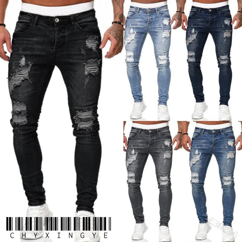 Mens Jeans Brands Straight Stretch Slim Jean Homme Pantalones Hombre Casual Pants Denim Trousers Baggy Jeans Black Blue