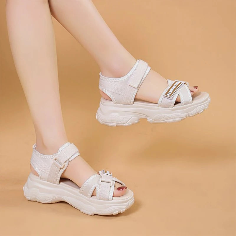 Sports Sandals For Women 2025 Summer New Flat Student Korean Thick-soled Casual Beach Sandals