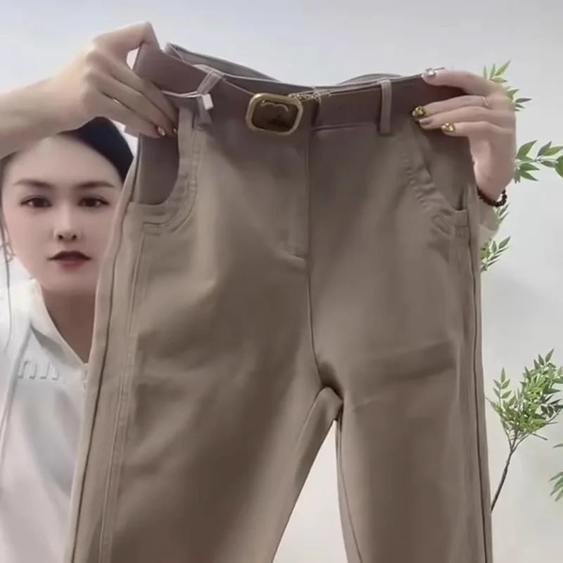 High Waist Thin Denim Jeans Women's plus Size Harem Straight Leg Casual Pants Spring 2025 Style Versatile High Waist Crop Jeans