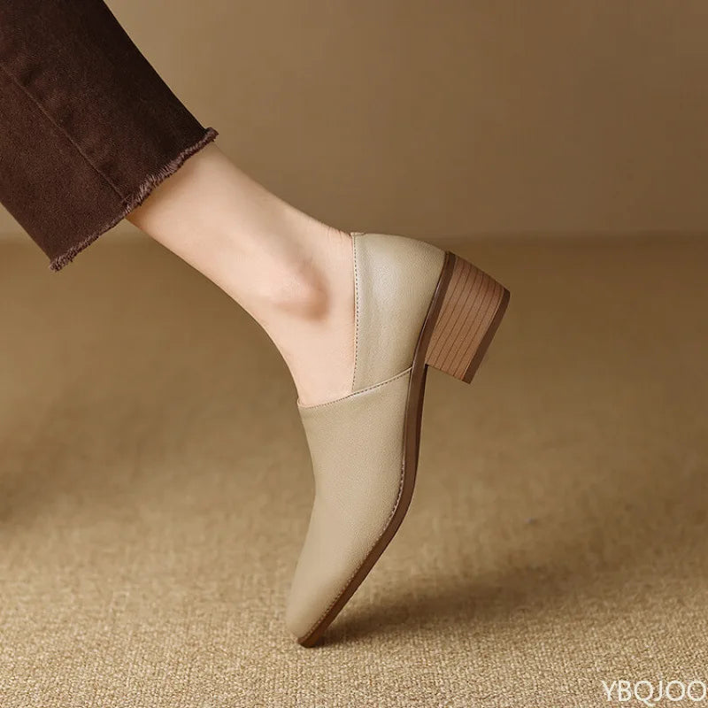 Fashionable versatile mid heeled women's thick heeled women's shoes spring new style pointed elegant simple women's shoes