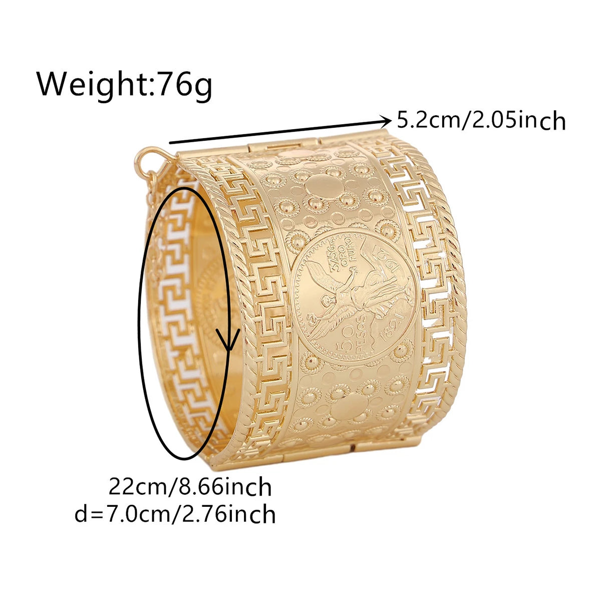 Arabic Bride Bracelet Gold Plated Bangel Coin Big Size Bracelet Algerian Traditional Jewelry Wedding Dress Accessories