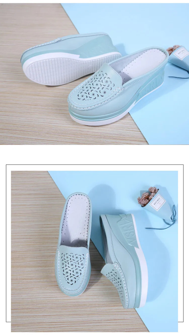 STRONGSHEN Women Slippers Casual Hollow Out Heel Wedge Thick Bottom Increase by 8cm Half Slippers Women's Non slip Fashion Shoes