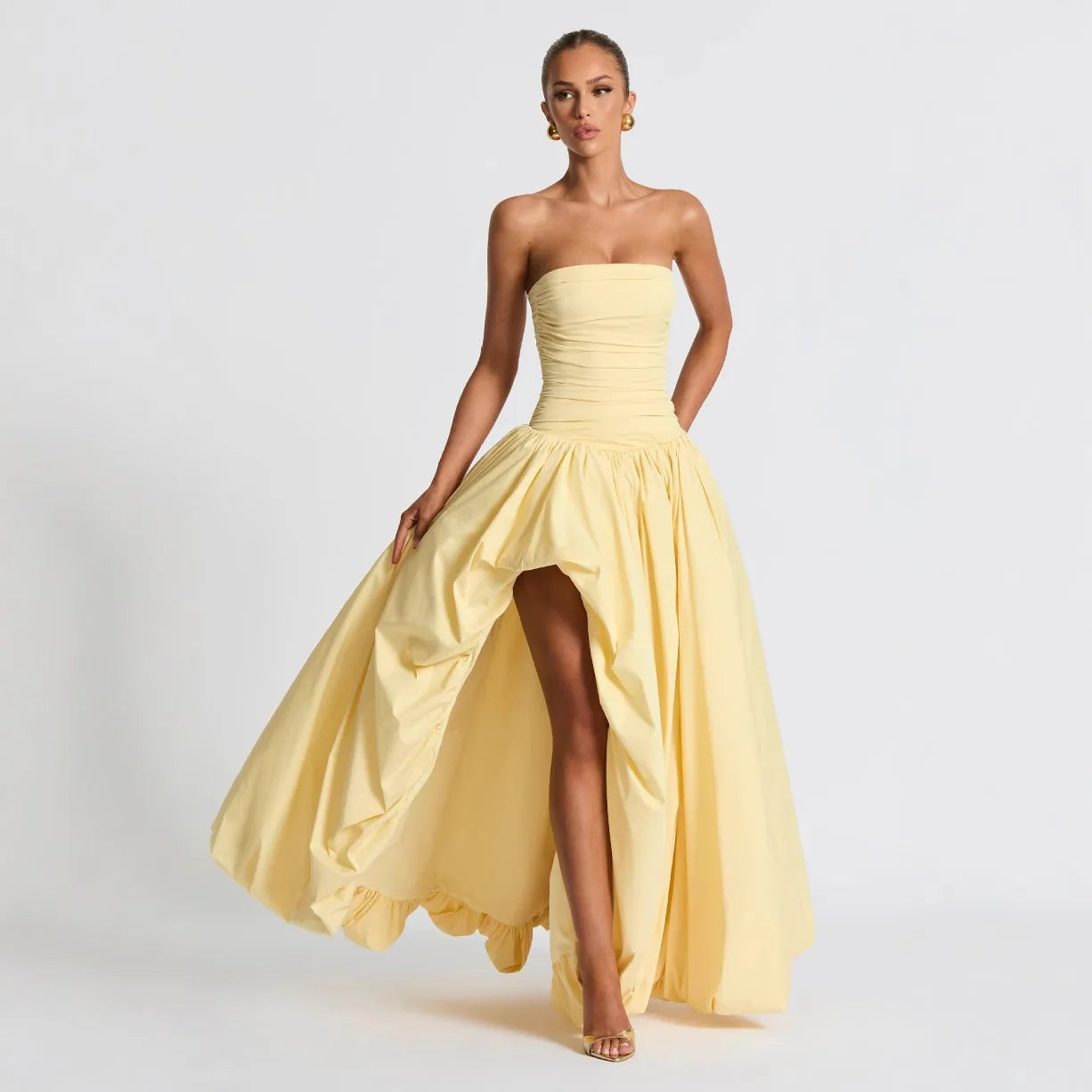 Sexy Evening Club Party Dresses Women 2026 Summer Bandage Lace Up Split Maxi Long Dress Elegant Strapless Backless Robe