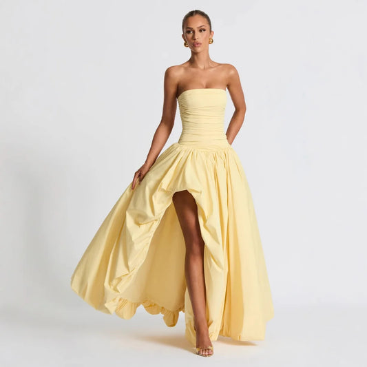 Sexy Evening Club Party Dresses Women 2026 Summer Bandage Lace Up Split Maxi Long Dress Elegant Strapless Backless Robe