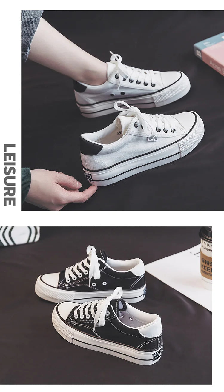 Women's Shoes Canvas Shoes Spring Thick Soled Height Increasing Sneakers Trendy Versatile Board Shoe Student Vulcanized Shoe