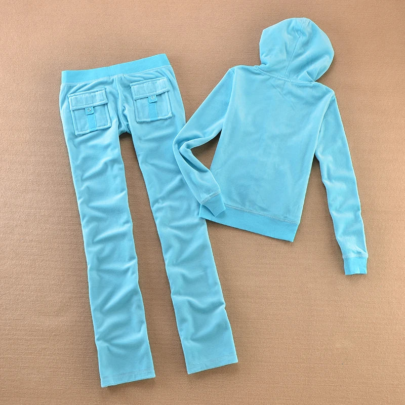 Velvet Tracksuit for Women 2025 Women's Hooded Jacket and Pants Suit Two Piece Set Women's Outfit