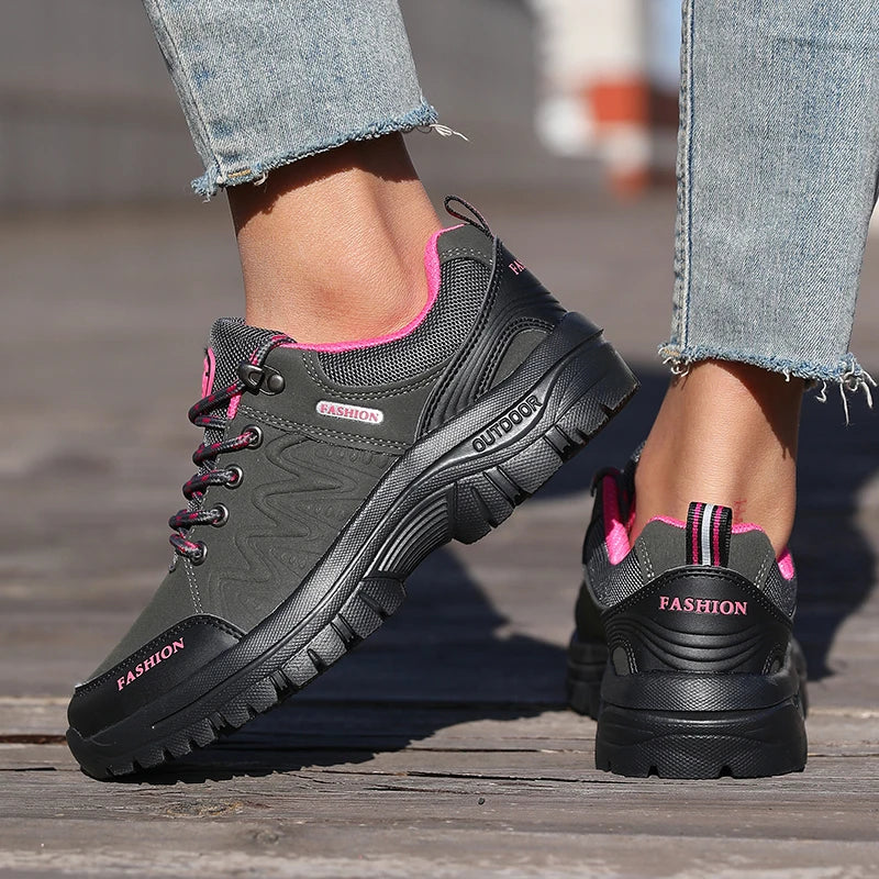 Ladies' Outdoor Hiking Shoes with Black and Pink Non Slip Soles Fashionable Sports Shoes Breathable Mesh Running Hiking Boots