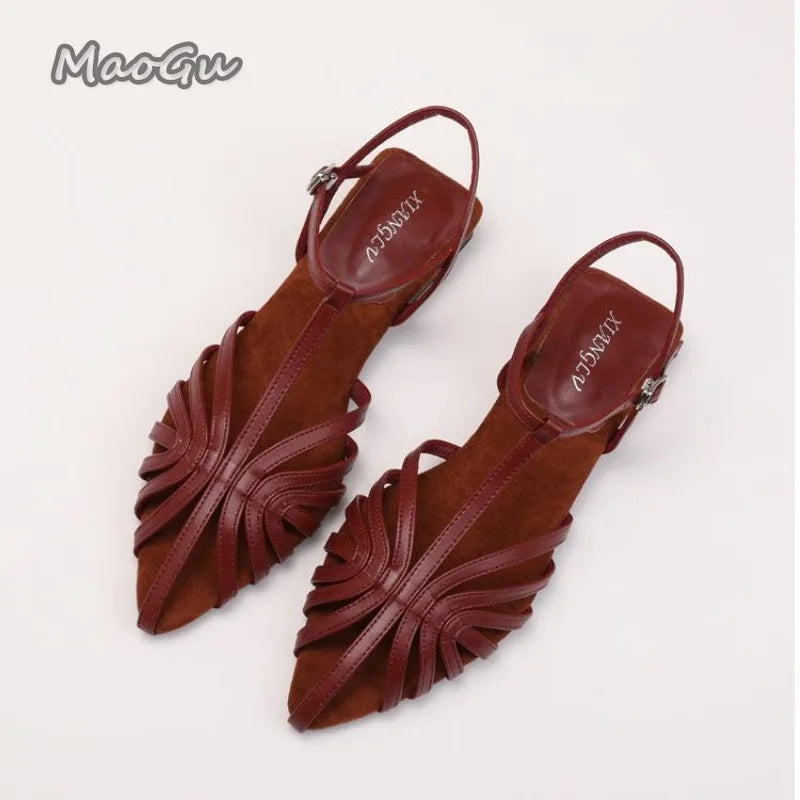 Low Heeled Sandals Fashion Women Gladiator Shoes 2025 Summer Pointed Toe Roman Sandals Footwear Size42 Sandalias De Mujer