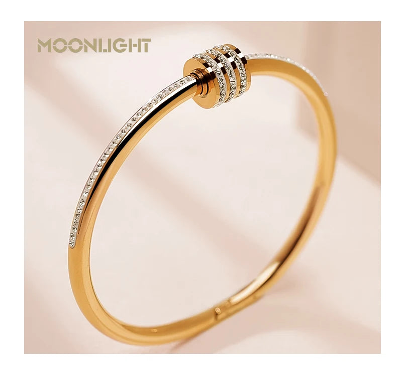 MOONLIGHT Classic Stainless Steel Zircon Bangle For Women Circular Screw Bracelet Female Jewelry Gifts Fashion Accessories