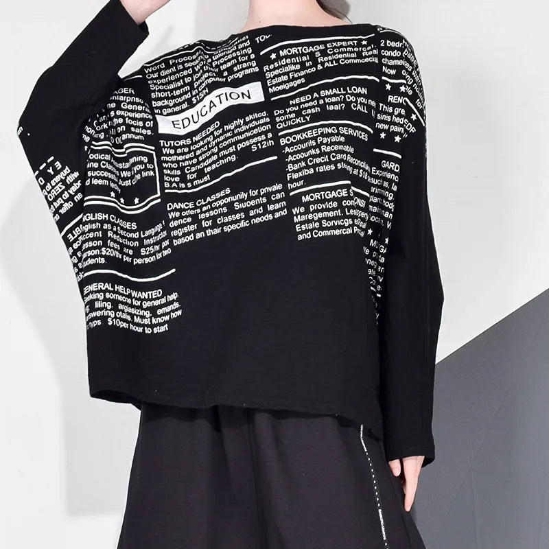 Fashion Women's Blouse Shirt Spring Letter Printed O Neck Long Sleeve Shirts Casual Loose Office Ladies Pullover Tops Plus Size