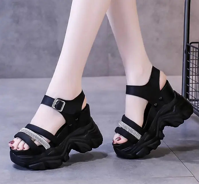 New Women Summer Wedge Sandals Transparent PVC Crystal Chunky Platform Shoes Woman Rainbow Thick Bottom Sandalias