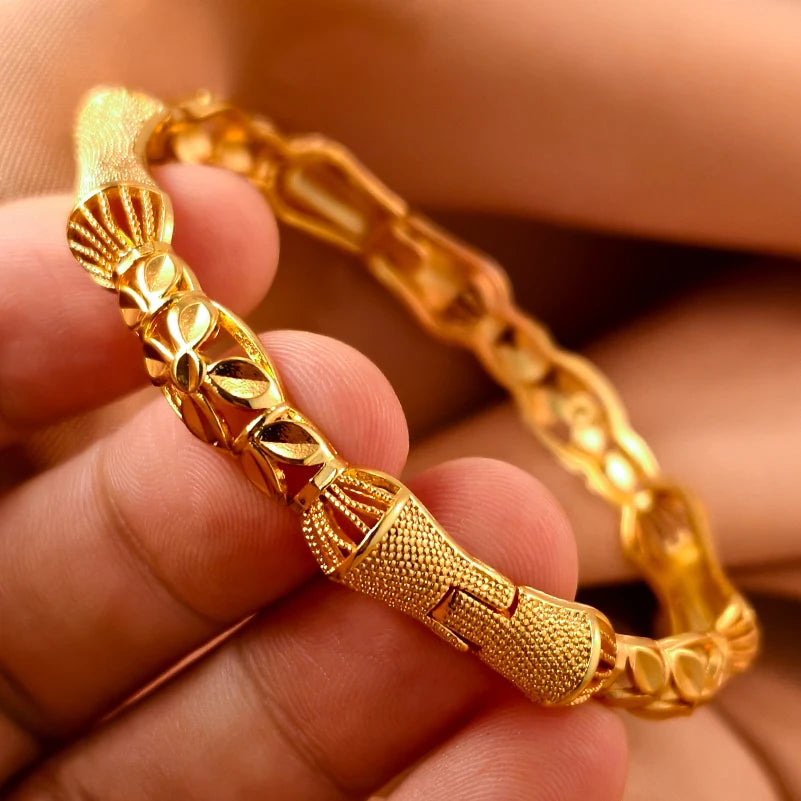 Dubai Gold Plated 24K Bangles for Women Jewelry Exaggerated Style Bracelets Banquet Party Bijoux Nigeria Wedding