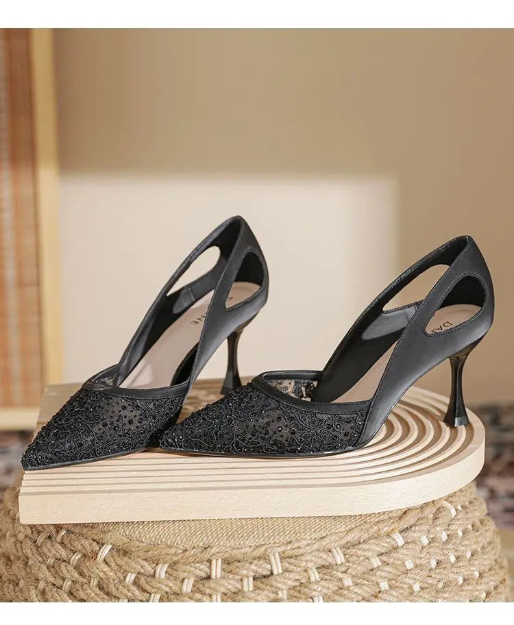 Comfortable High Heels for Women Summer 2026 New Pointed Toe Slim Heel Mesh Design Niche Popular Single Shoes