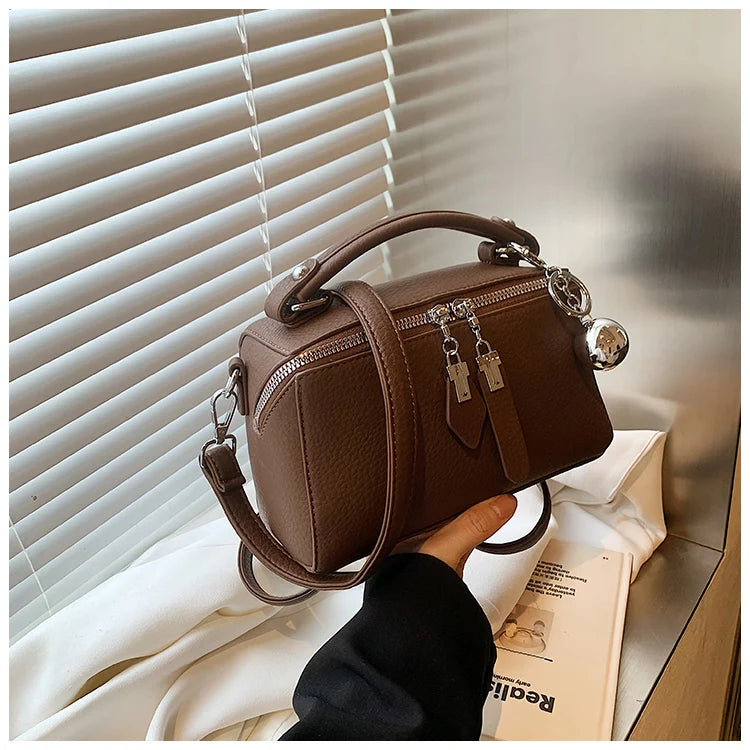Classic Black Square Handbags for Women Autumn New Versatile Small Single Shoulder Crossbody Bags with Elegant Ball Pendant