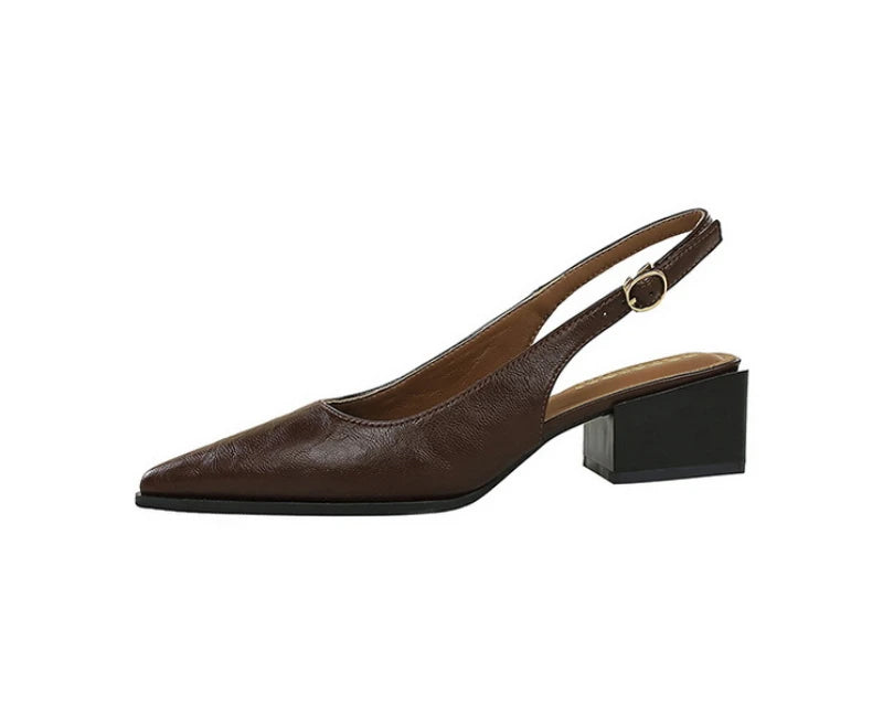 Simple And High-End Women's Shoes With Thick Heels Shallow Mouth Pointed Toe Slim Pedicures With Empty Back Tripping Mid-Heeled
