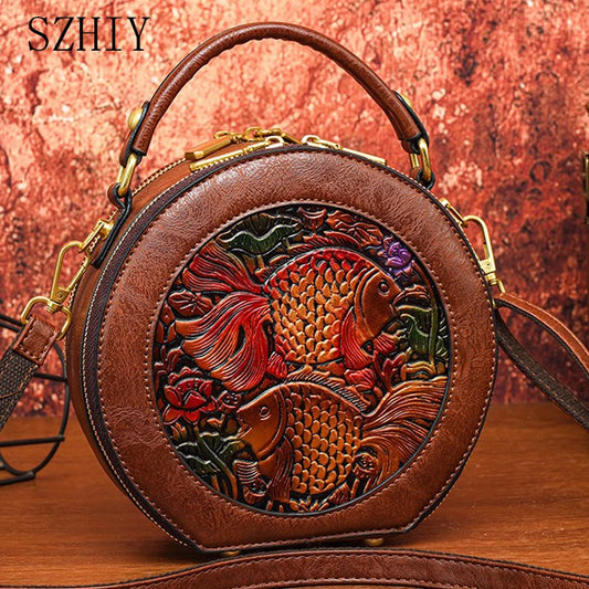 Vintage Handbag Women Shoulder Bag Luxurious Designer Round Bag High-quality Gift Embossed Printed Crossbody Purse for New Women