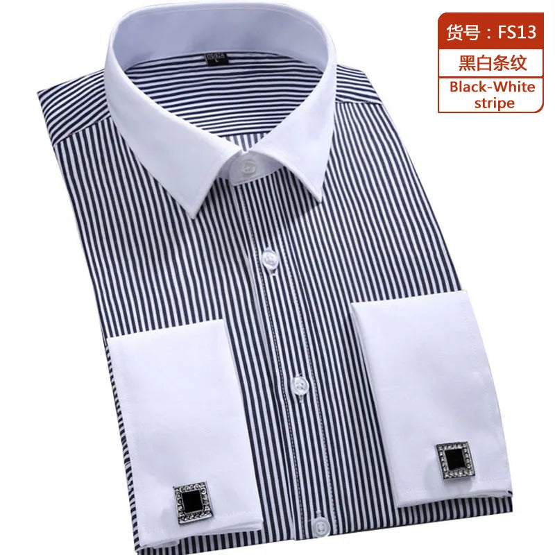 Men's Blue Long-sleeved Dress Shirts, Single-breasted Lapel Vertical Striped Shirt Men, White,Purple,Black,Pink,Yellow Optional