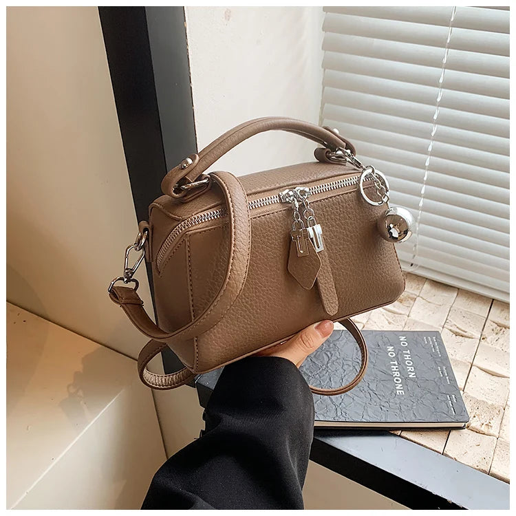 Classic Black Square Handbags for Women Autumn New Versatile Small Single Shoulder Crossbody Bags with Elegant Ball Pendant