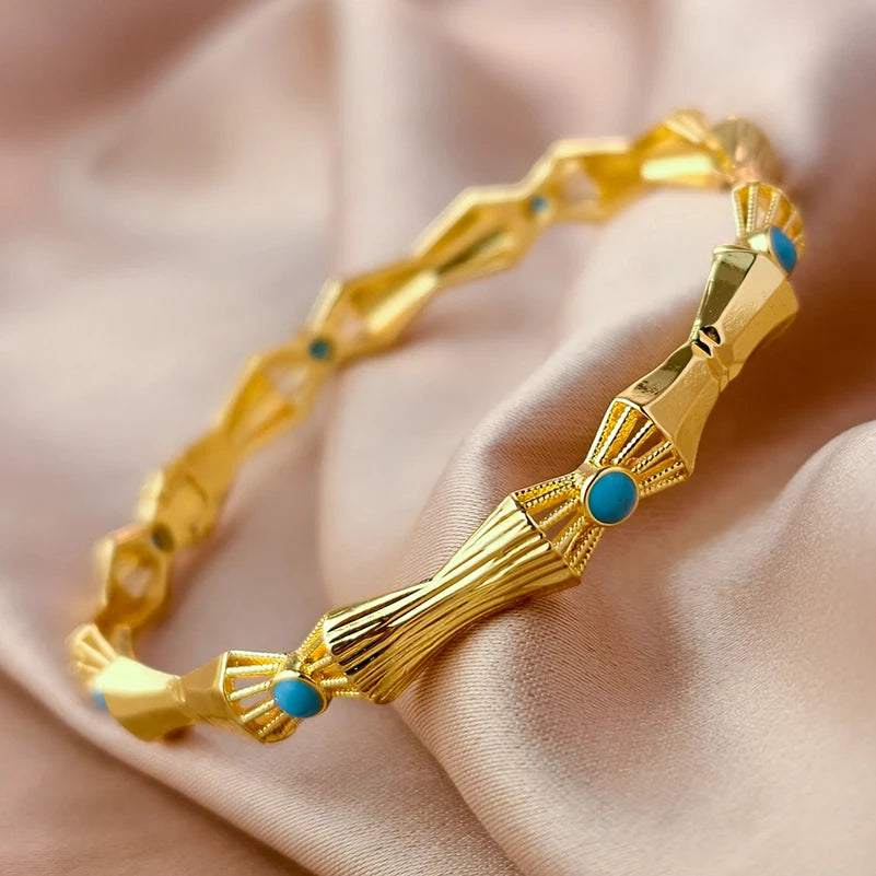 Dubai Gold Plated 24K Bangles for Women Jewelry Exaggerated Style Bracelets Banquet Party Bijoux Nigeria Wedding