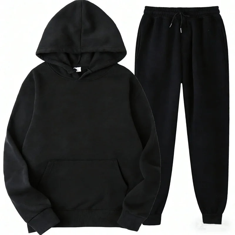 Men Women Tracksuit Hoodies Casual Solid Color Thick Pullover and Long Pant 2-piece Set Men Autumn Fleece Jogger Sports Suit Ne
